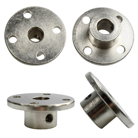 4 Pack Flange Shaft Coupling Set For Motor Shafts 8mm DIY Plug And Play Connector Kit with metal connectors in multiple angles.