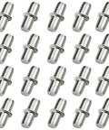 Heavy Duty Shelf Pins 120 Pack Nickel Plated Furniture Shelf Supports 5 Millimeter X 16 Millimeter showing steel pins in various angles.