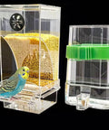Heavy Duty Automatic Bird Feeder And Water Dispenser Cage Combo with clear seed storage and gravity water tank.
