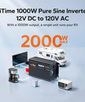 1000 Watt Pure Sine Wave Inverter For RV And Off Grid Power, 12V DC To 120V AC Converter with RV and small appliances