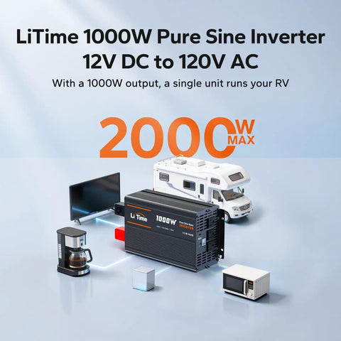 1000 Watt Pure Sine Wave Inverter For RV And Off Grid Power, 12V DC To 120V AC Converter with RV and small appliances