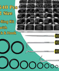 Pro Grade O Rings Kit With 1540 Pieces And 32 Sizes Of Nitrile Rubber O Rings Plus 4 Hook And Pick Set, assorted sizes