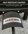Heat-resistant coating on high pressure propane burner for outdoor cooking with heat shield and guard, built for camping