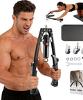 Upgrade Your Home Gym With This Badass 3 In 1 Twister Arm Trainer, showing adjustable hydraulic resistance and ab roller accessories.