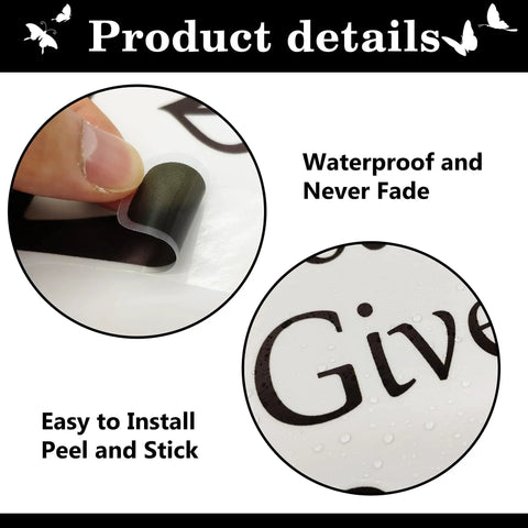 Removable Peel And Stick Inspirational Quote Wall Decals Set showing close-up of waterproof vinyl and peelable sticker edge.