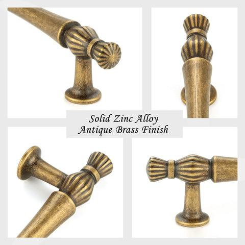 10 Pack 3 Inch Hole Centers Antique Brass Cabinet Pulls Vintage Brass Cabinet Hardware close-up with zinc alloy details