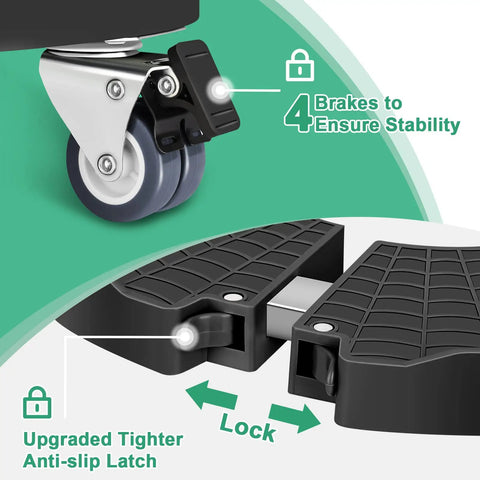 Heavy Duty Plant Caddy With Wheels And Adjustable Stand showing brakes and anti-slip latch close-up