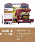 AnglePro Hidden Deck Fastening Tool for Clean Screw Free Decks with precise gapping and clamping, includes accessories.