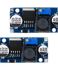 Two Pack Direct Current Buck Converter Module With Adjustable Voltage From 4.5 To 50 Volts In And 3 To 35 Volts Out, blue circuit boards