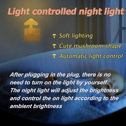 Mushroom Shaped Energy Saving Sensor LED Night Light With Plug In Auto On Off Multi Color Changing Led Night Light For Hallway And Bedroom Yellow Finish Long Lifespan Up To 50000 Hours in a bedroom scene with soft lighting and sleeping child.