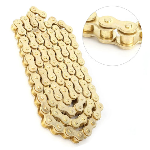 Heavy Duty 48 Link 420 Drive Chain For Off Road Motorcycles, close-up of rugged engine chain for rough terrain with high tensile strength