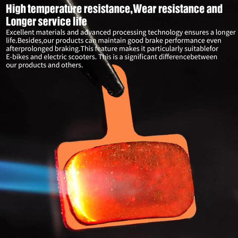 Close-up of sintered metal disc brake pad glowing under high temperature for Bulk 25 Pairs Sintered Metal Disc Brake Pads For Ebikes With Installation Tools High Temp Resistant And Long Lasting Grip For Mountain Road And City Bikes Compatible With Most Mechanical And Hydraulic Disc Brakes Great For Bike Crews And Shops And Riders.