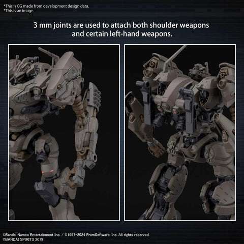 Close-up view of RaD CC-200 Orbiter Nightfall 30MM 1/144 Model Kit with detailed joints for Armored Core VI model.