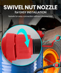 Close-up of swivel nut nozzle for Heavy Duty Electric Drum Pump Is A Real Heavy Hitter delivering 5 GPM flow for easy installation.