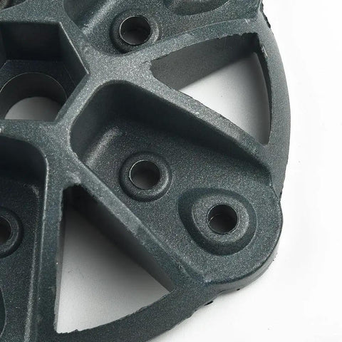 Close-up of Rock Solid High Performance Steel Wind Turbine Hub Assembly With Low Noise Design showing mounting holes for 3 or 5 blade rotors.