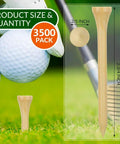 Bulk 2000 Pack Bamboo Golf Tees Two And Three Quarters Inch Natural Wood Color shown on grass with golf ball