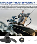 3 Blade Trolling Propeller Machete III Style Replacement for 3.5 Inch Motor Diameters showcasing efficient motor use on boat