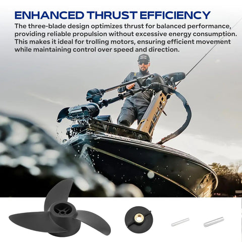 3 Blade Trolling Propeller Machete III Style Replacement for 3.5 Inch Motor Diameters showcasing efficient motor use on boat