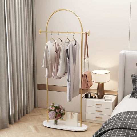 Gold Clothing Rack With Shelf, Heavy Duty Freestanding Coat Rack, Metal Hanger Stand With Hooks For Boutique Office