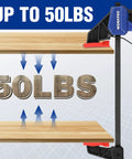 6 Inch Mini Bar Clamps For Woodworking, One Handed F Clamps And Spreaders, 4 Pack With 50 Lb Load, Throat One And A Half Inches, Screw Reverses To Convert To Spreader For Tight Glue Ups For Diyers, blue clamp on wood boards