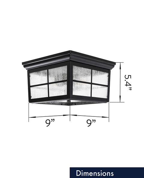 French Pane Square 2 Light Farmhouse Ceiling Mount Light For Indoor Or Outdoor Use Damp Rated Open Bottom With Seedy Glass
