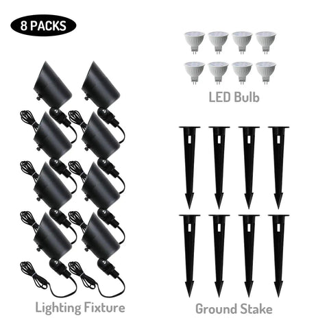 4W LED Landscape Lights 8 Pack Low Voltage Outdoor Lighting For Driveways Yards Lawns Patios Walls Trees And Flags