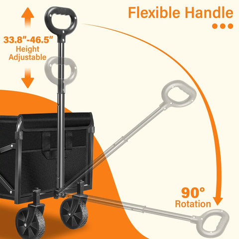 Foldable Wagon Cart With Wheels Lightweight 11 Lb Collapsible Wagon 280 Lb Capacity For Camping Travel Sports Grocery Shopping Black