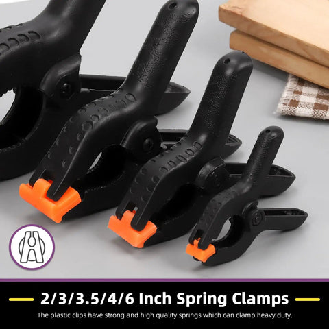 Swpeet 15 Piece Spring Clamp Set With Black Plastic Mini Clamps In Size Range From Two To Six Inches For Balloon Arcs Backdrops Woodworking And Crafting Projects, black spring clamps with orange tips, 2-6 inch
