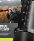 Photographer using High Power 420 To 1600mm F8.3 HD Manual Telephoto Zoom Lens For EOS Cameras Ideal For Sports And Wildlife Shots