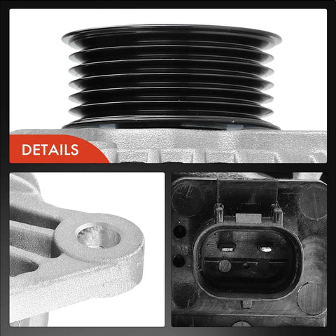 Close-up of Beefy Replacement Alternator For Jeep Grand Cherokee 2001 To 2004 4 0L V6, 12V 132A, Clockwise 6 Groove Pulley