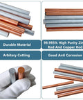 Two Pieces 99.995 Percent Pure Copper And Zinc Rods, 3 Eighths Inch Diameter by 4 Inches Long, shown with durability features