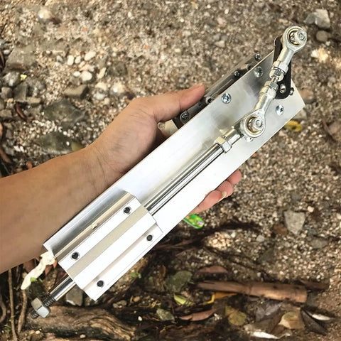 Reciprocating Motor Rocker Arm For Electric Linear Actuator With Adjustable Stroke 30-200mm, Steel Crankshaft Linkage For Push Pull Motion, 12mm Hole Bore, Heavy Duty DIY Automation Component For Precise Actuation. Handheld steel rocker arm with rod ends.