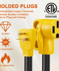 Tesla Level 1 EV Charger Adapter Cord NEMA 5-20P to 14-50R with molded plugs showing copper terminals and ETL certification