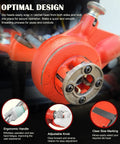 Close-up of 12R Manual Exposed Ratchet Pipe Threader Set With 6 NPT Die Heads From Half Inch To Two Inch Pipe Portable Tool Kit