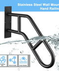 Rock Solid Wall Mounted Handrail For Porch And Stairs With Non Slip U Shaped Handle Heavy Duty Safety Grab Bar For Decks And Indoor Steps Built Tough, black stainless steel design, suitable for wet areas.