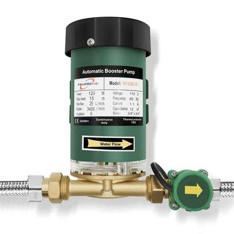 Beefed Up 120W 115V Household Water Pressure Booster Pump With 396GPH Flow, 21.7 PSI Output, 49.2 Ft Head, Half Inch NPT Connection