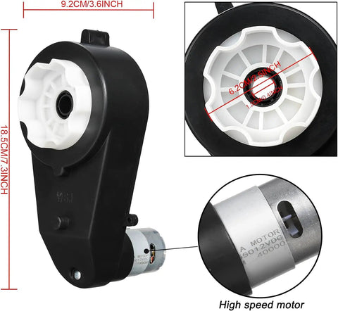 Beefed Up 12V Upgrade Motor Gearbox 2 Pack RS550 40000 RPM High Speed Electric Motor; close-up and measurements visible