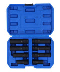 Beefy Eight Piece Thin Wall Lug Nut Socket Set With Spline Key CrMo Steel Wheel Lock Removal Tool Kit in blue case