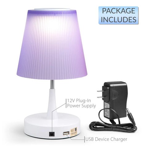 Purple Kids Table Lamp For Bedrooms And Nurseries With USB Charging Port Cute Bedside Nightstand Light 3 Level Touch Dimmer