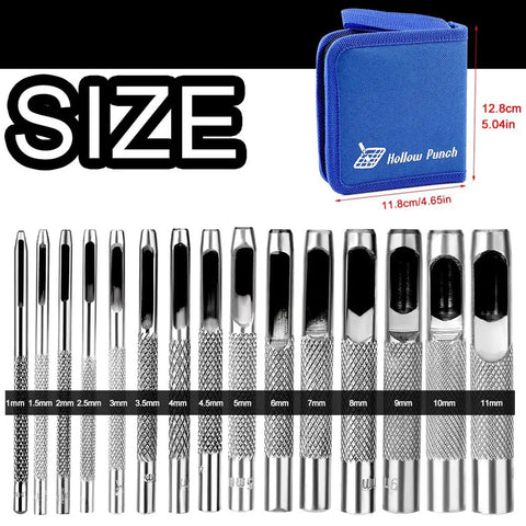 15 Piece Leather Hole Punch Set Round Hollow Punch Kit For Leatherworking And Crafting Watch Bands Belts Canvas And Paper Sizes