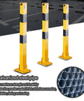 Heavy Duty Steel Bollard For Driveways And Parking Lots, three yellow and black traffic control poles with base plates