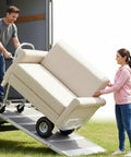 3 In 1 Convertible Hand Truck Folding Dolly Cart With 550 Lbs Load Capacity Heavy Duty Aluminum Hauls Appliances And Furniture And More With No Sweat Stair Climb Flatbed And 4 Wheel Modes loading a sofa up a ramp