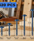 Blue Coated Pocket Hole Screws Kit In Five Sizes From One Inch To Two And A Half Inches Includes 320 Pcs For Outdoor DIY
