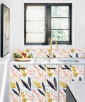 Kitchen with Peel And Stick Floral Forest Wallpaper Removable Vinyl Shelf Liner With Watercolor White Pink Navy Yellow Design
