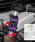 1/2 Inch Digital Torque Adapter Set With Ultra Slim Design For Tight Spaces, Delivers 0.4-22.1 Ft-Lb (0.6-30 Nm) Of Precise Torque, Great For Engine Bays, Bicycle Spokes, And Other Confined Work Areas. Digital torque adapter on a ratchet in an engine bay