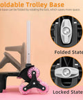 Lightweight Folding Backpack Trolley with three-wheel rolling hand truck design, foldable base, showing locked and folded states.