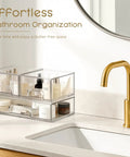 3 Pack Clear Acrylic Stackable Storage Drawers For Makeup And Bathroom Organizer on countertop with skincare products.