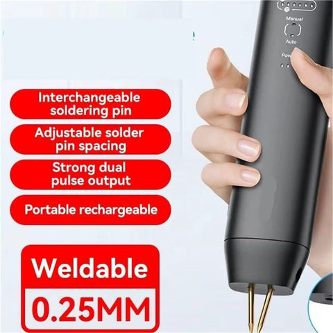 Portable Handheld Spot Welder With 11 Adjustable Power Levels For DIY And Professional Projects, shown with features