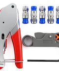 Coax Cable Crimper Tool Set For RG59 RG6 RG58 With Wire Stripper And Compression Fittings Includes 5 F Type RG6 Connectors