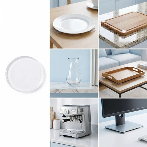 Clear Glass Table Top Slip Proof Pads With Self Adhesive Dots 20mm By 2mm Rubber Bumpers for stable furniture and surfaces.